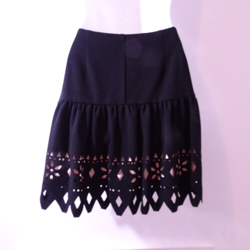 Eva Franco Women's Jersey Drop Waist Pleated Cut Out Mini Skirt NWOT 298 Sz 0